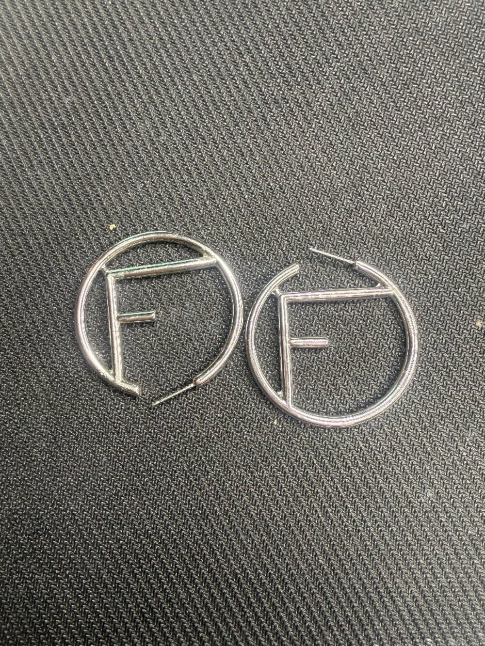 Silver Tone FF Logo Hoop Earrings